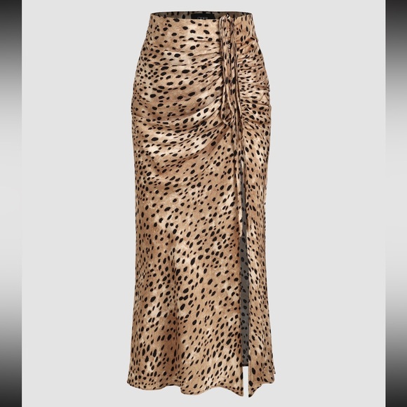 Cider Spot Leopard Print Split Drawstring MIDI Skirt size XL - Picture 1 of 6